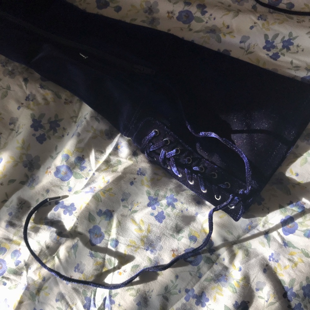 Blue velvet high heel boots - Picture 3 of 6